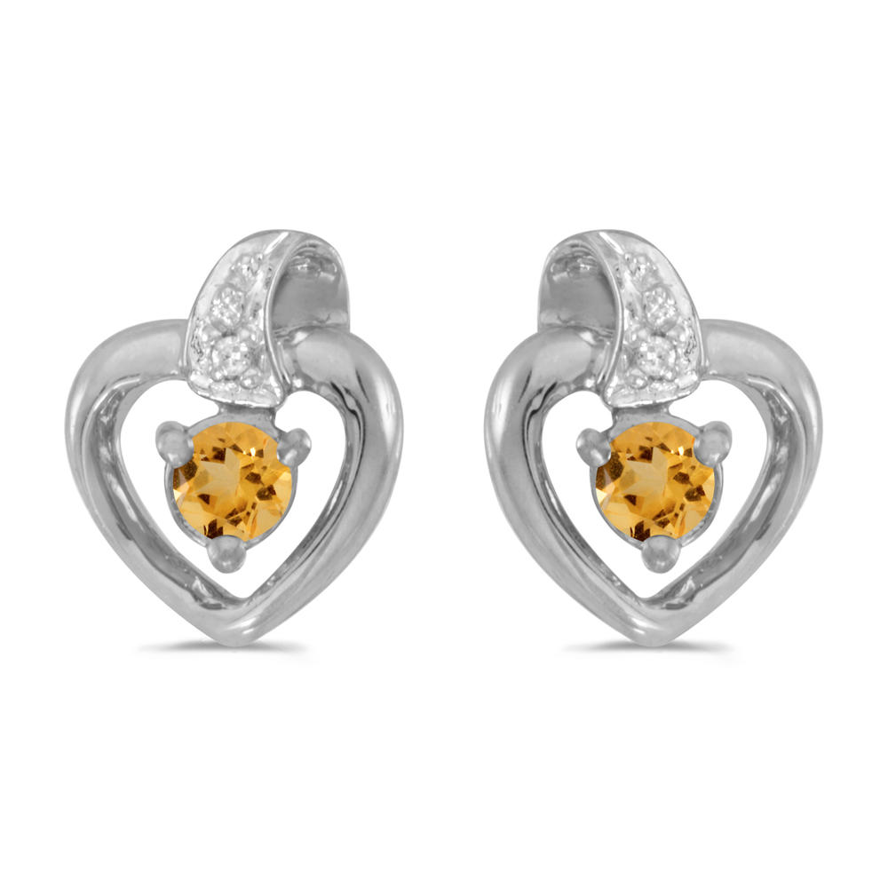 DIRECT-JEWELRY DON'T FORGET THE DASH 14k White Gold Round Citrine And Diamond Heart Earrings