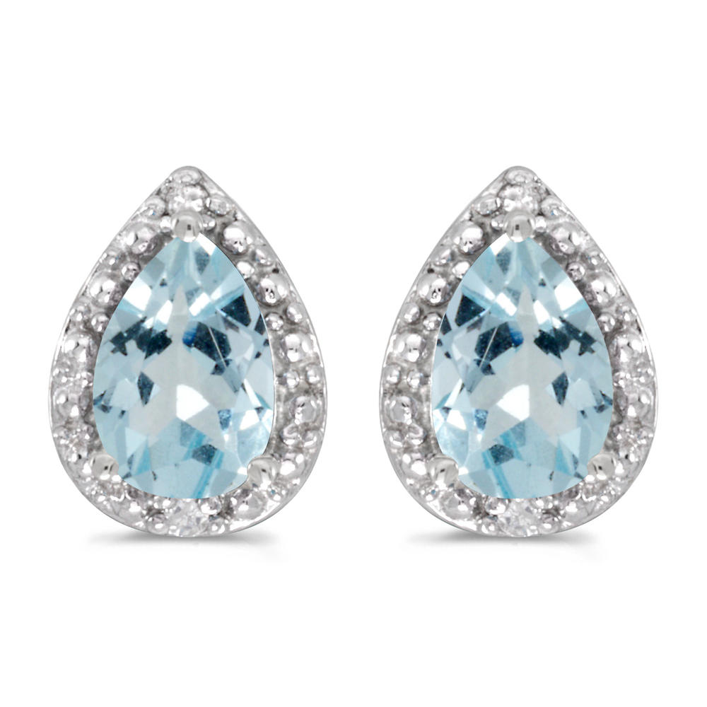 DIRECT-JEWELRY DON'T FORGET THE DASH 14k White Gold Pear Aquamarine And Diamond Earrings
