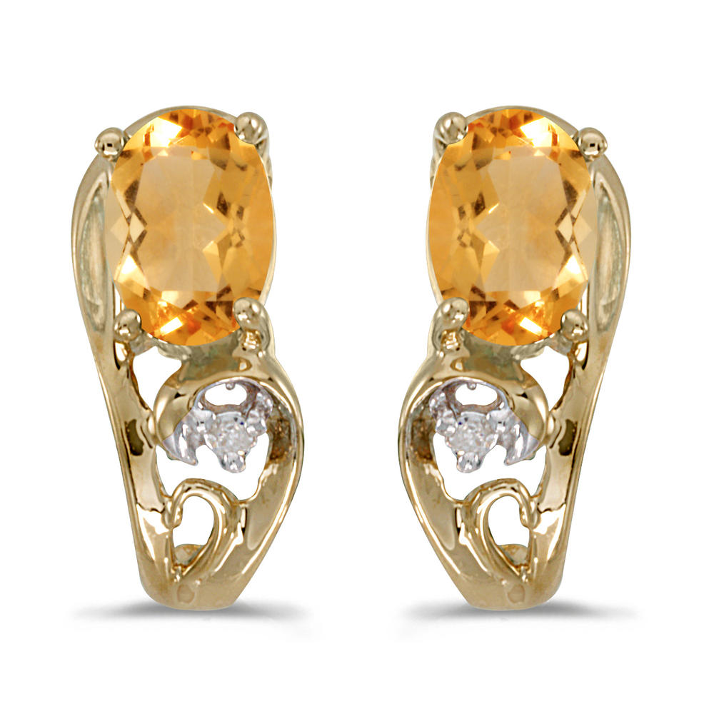 DIRECT-JEWELRY DON'T FORGET THE DASH 14k Yellow Gold Oval Citrine And Diamond Earrings