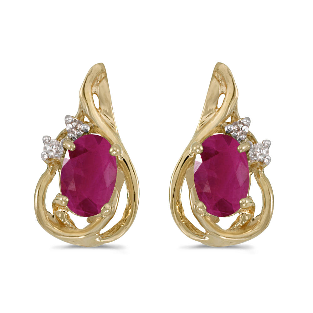 DIRECT-JEWELRY DON'T FORGET THE DASH 14k Yellow Gold Oval Ruby And Diamond Teardrop Earrings