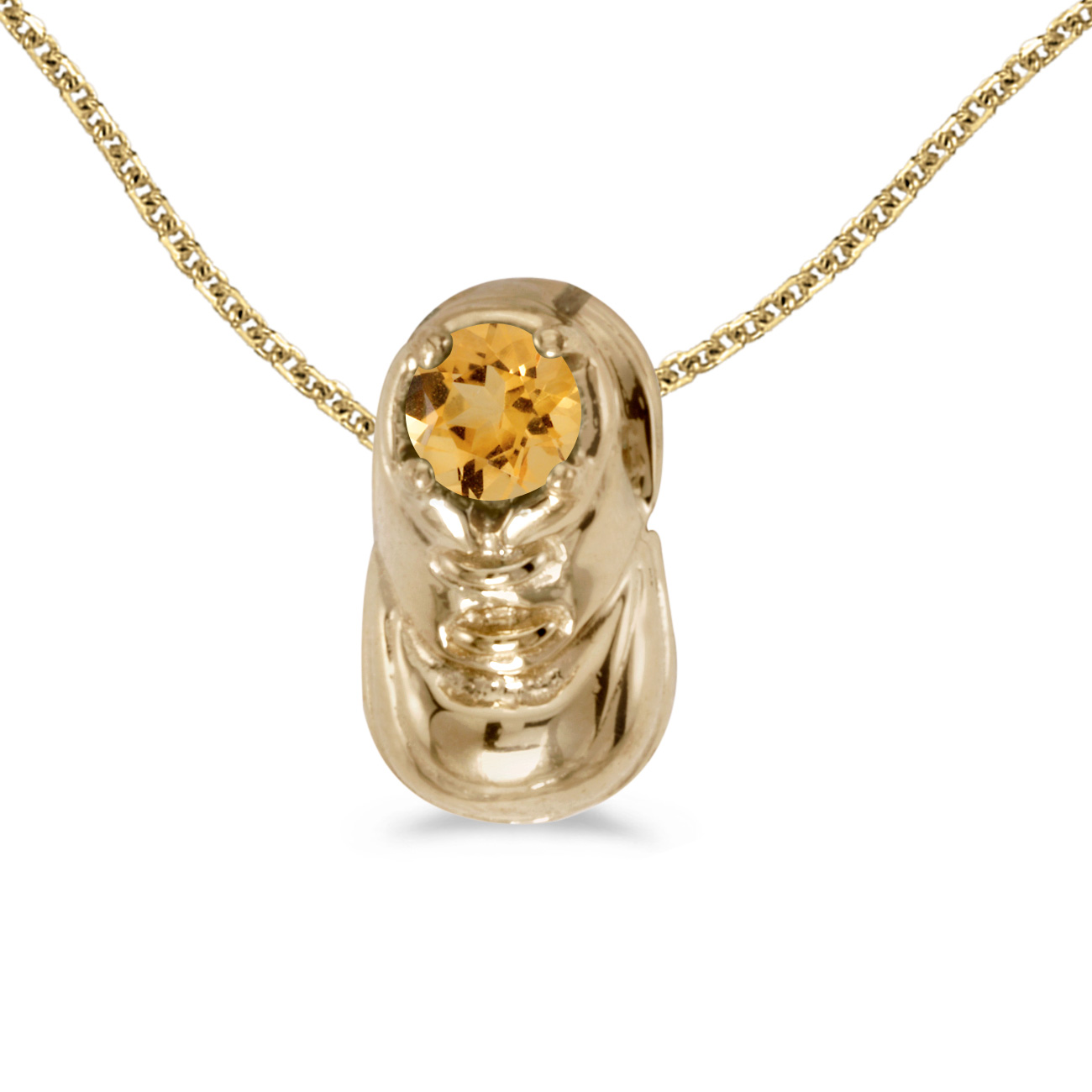 DIRECT-JEWELRY DON'T FORGET THE DASH 14k Yellow Gold Round Citrine Baby Bootie Pendant with 18" Chain