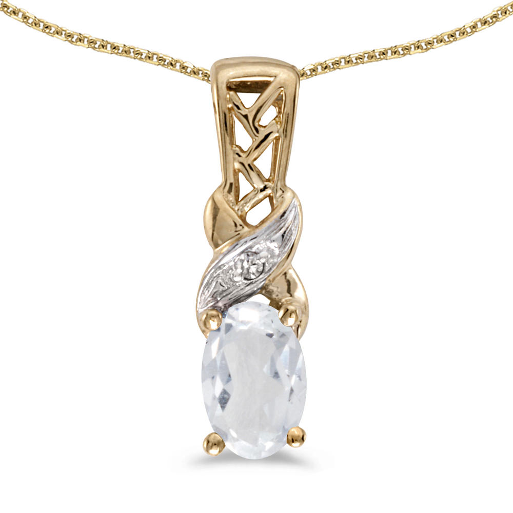 DIRECT-JEWELRY DON'T FORGET THE DASH 14k Yellow Gold Oval White Topaz And Diamond Pendant with 18" Chain