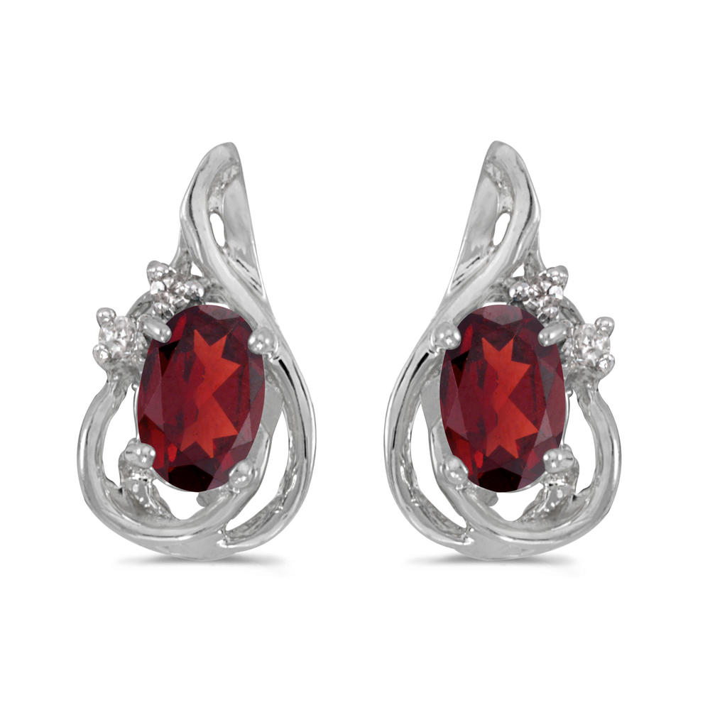 DIRECT-JEWELRY DON'T FORGET THE DASH 14k White Gold Oval Garnet And Diamond Teardrop Earrings