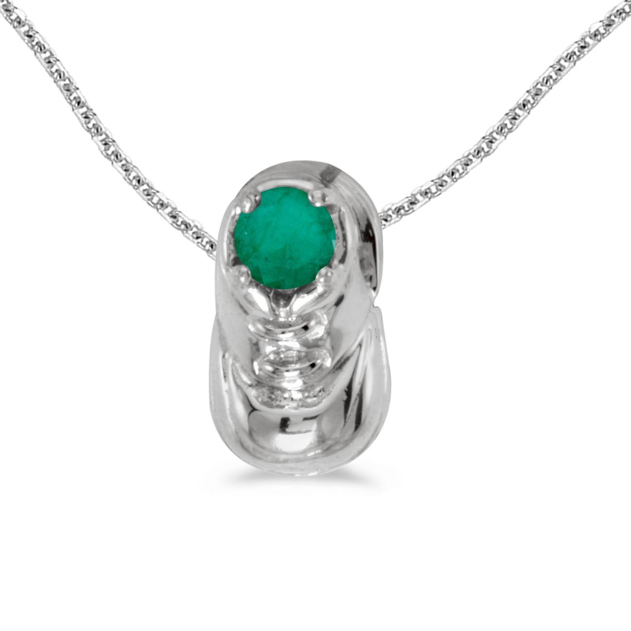 DIRECT-JEWELRY DON'T FORGET THE DASH 14k White Gold Round Emerald Baby Bootie Pendant with 18" Chain