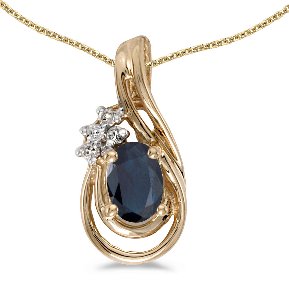DIRECT-JEWELRY DON'T FORGET THE DASH 14k Yellow Gold Oval Sapphire And Diamond Teardrop Pendant with 18" Chain