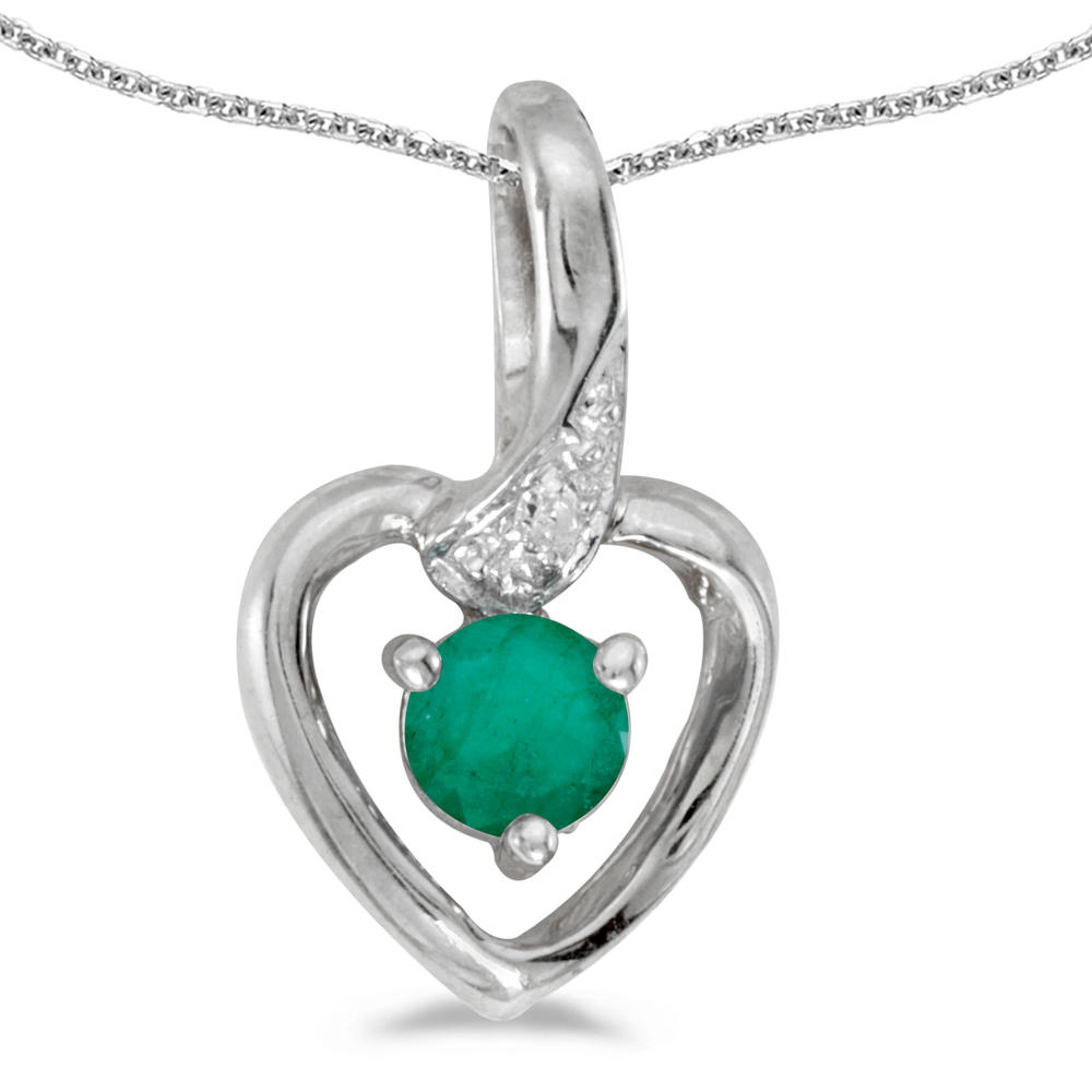 DIRECT-JEWELRY DON'T FORGET THE DASH 14k White Gold Round Emerald And Diamond Heart Pendant with 18" Chain