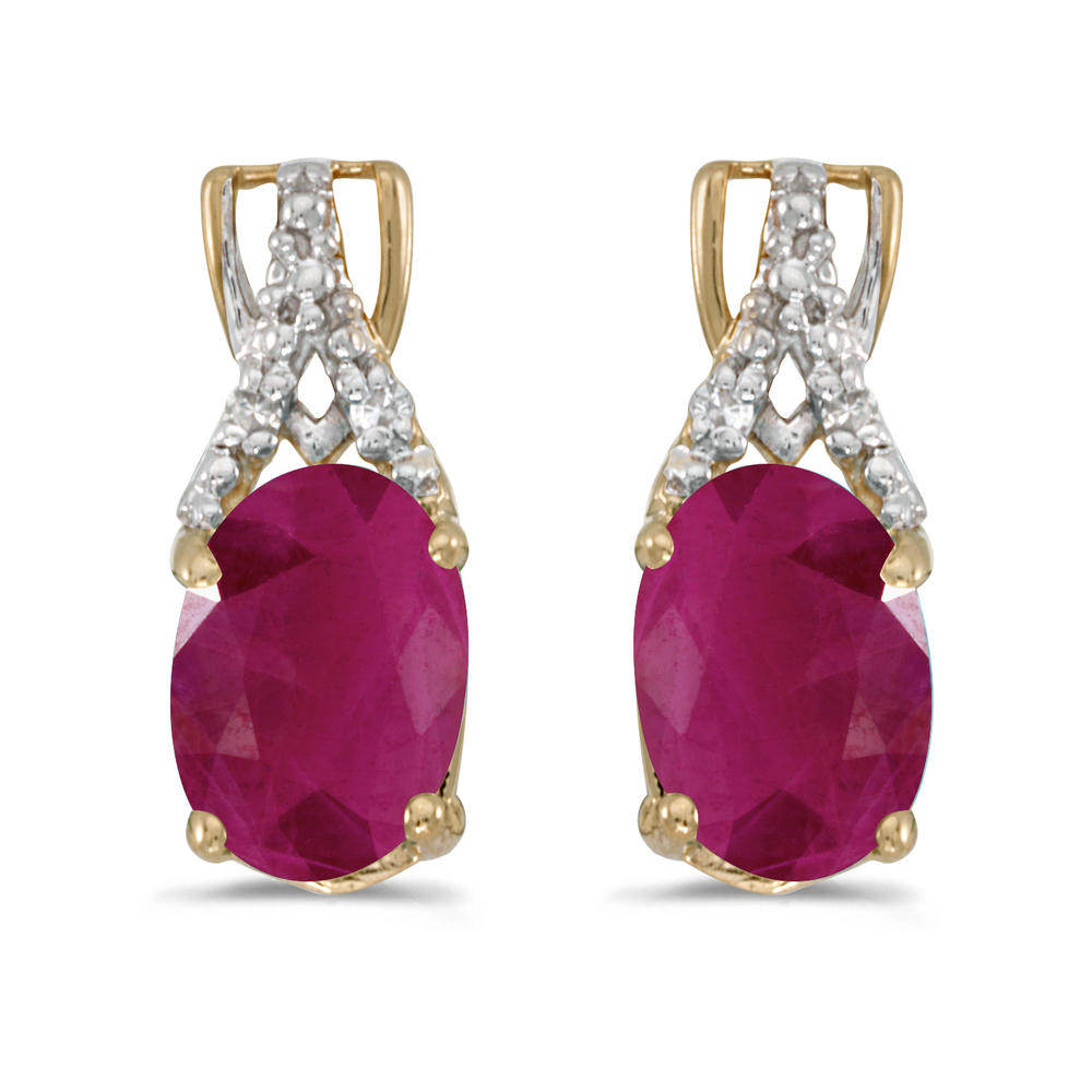 DIRECT-JEWELRY DON'T FORGET THE DASH 14k Yellow Gold Oval Ruby And Diamond Earrings