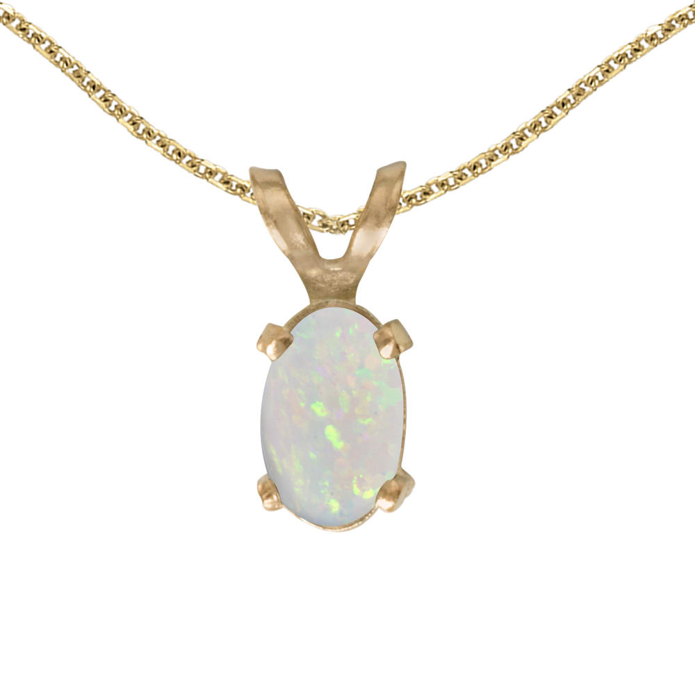 DIRECT-JEWELRY DON'T FORGET THE DASH 14k Yellow Gold Oval Opal Pendant with 18" Chain