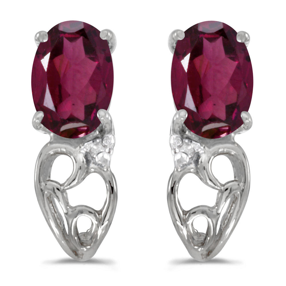 DIRECT-JEWELRY DON'T FORGET THE DASH 14k White Gold Oval Rhodolite Garnet And Diamond Earrings