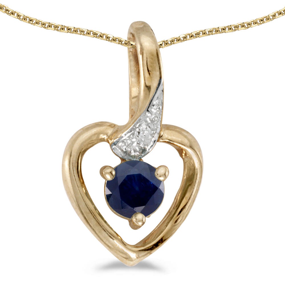 DIRECT-JEWELRY DON'T FORGET THE DASH 10k Yellow Gold Round Sapphire And Diamond Heart Pendant with 18" Chain
