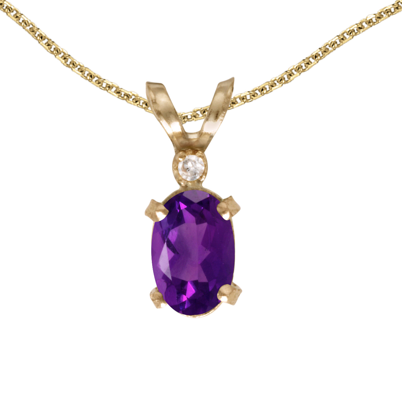 DIRECT-JEWELRY DON'T FORGET THE DASH 14k Yellow Gold Oval Amethyst And Diamond Filagree Pendant with 18" Chain