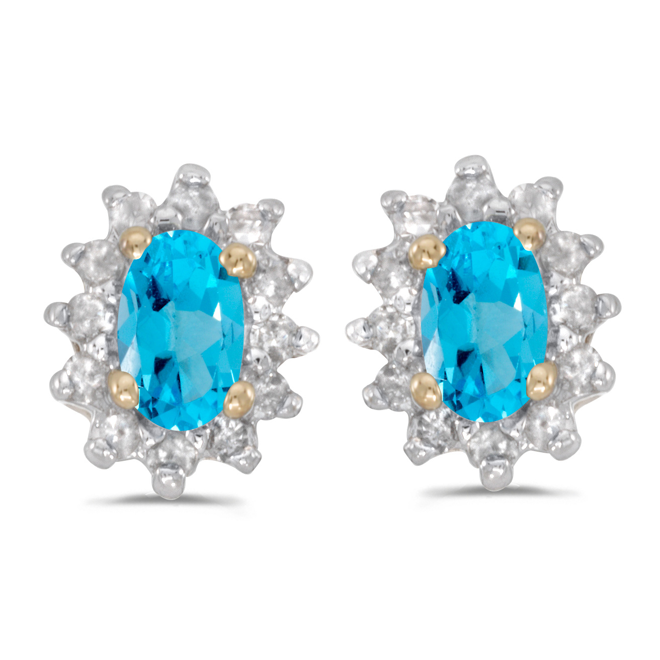 DIRECT-JEWELRY DON'T FORGET THE DASH 14k Yellow Gold Oval Blue Topaz And Diamond Earrings