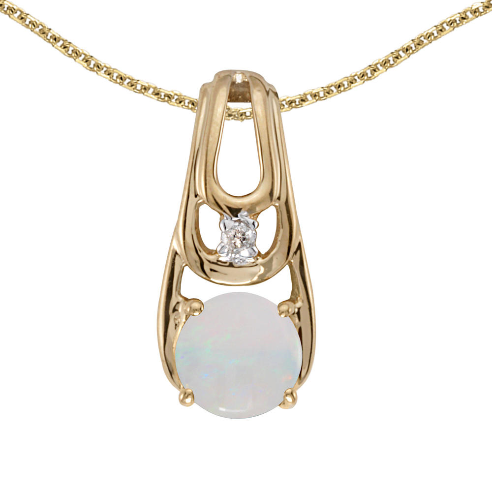 DIRECT-JEWELRY DON'T FORGET THE DASH 14k Yellow Gold Round Opal And Diamond Pendant with 18" Chain