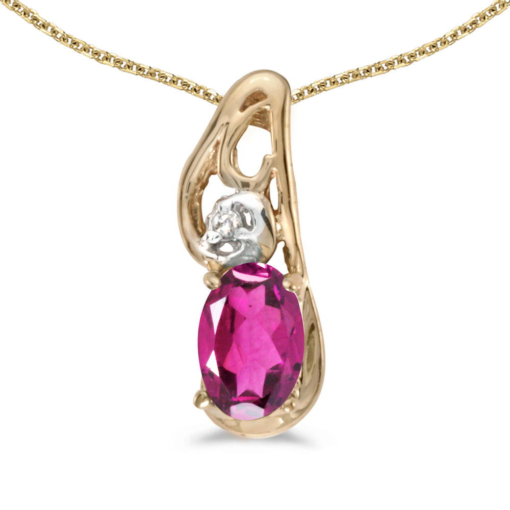 DIRECT-JEWELRY DON'T FORGET THE DASH 14k Yellow Gold Oval Pink Topaz And Diamond Pendant with 18" Chain