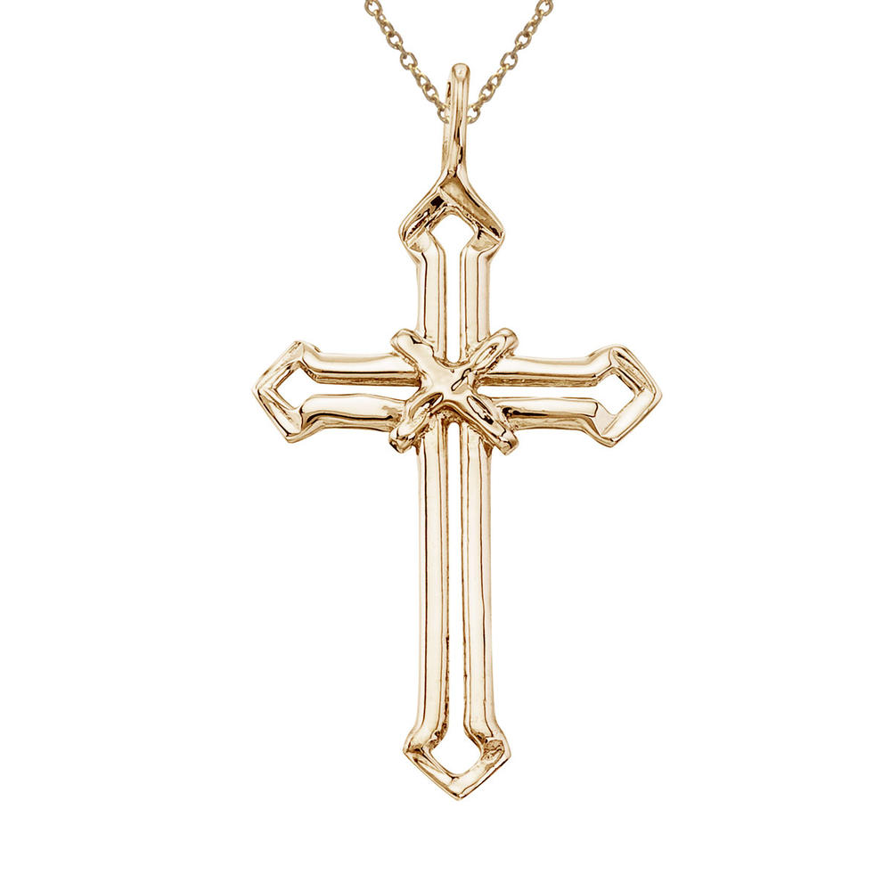 DIRECT-JEWELRY DON'T FORGET THE DASH 14K Yellow Gold Open Cross Pendant with 18" Chain