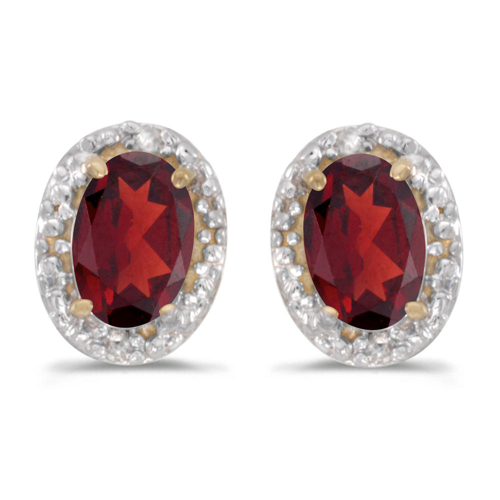 DIRECT-JEWELRY DON'T FORGET THE DASH 14k Yellow Gold Oval Garnet And Diamond Earrings