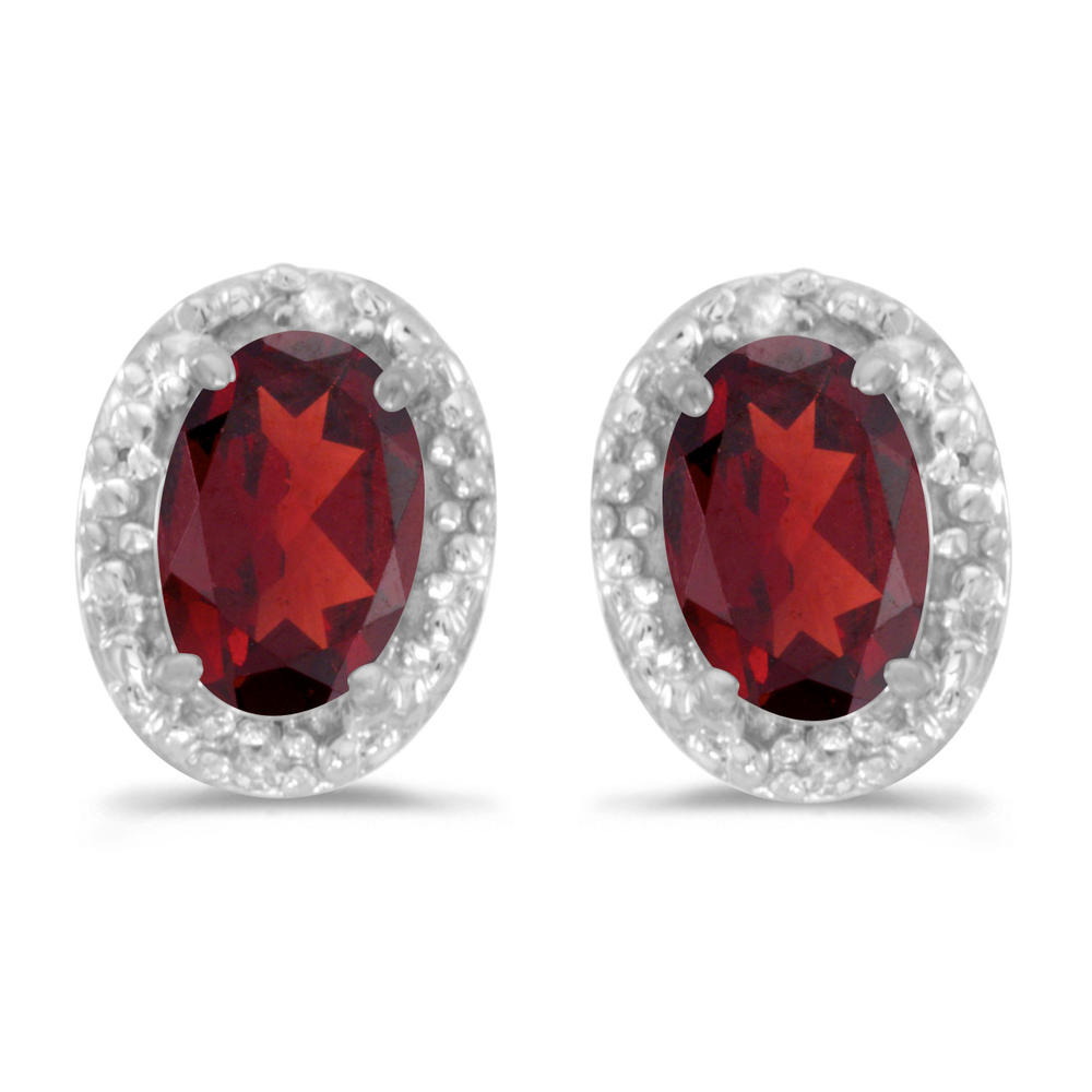 DIRECT-JEWELRY DON'T FORGET THE DASH 14k White Gold Oval Garnet And Diamond Earrings