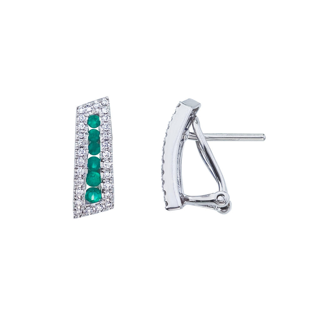 DIRECT-JEWELRY DON'T FORGET THE DASH 14k White Gold Emerald and Diamond Euro Back Earring