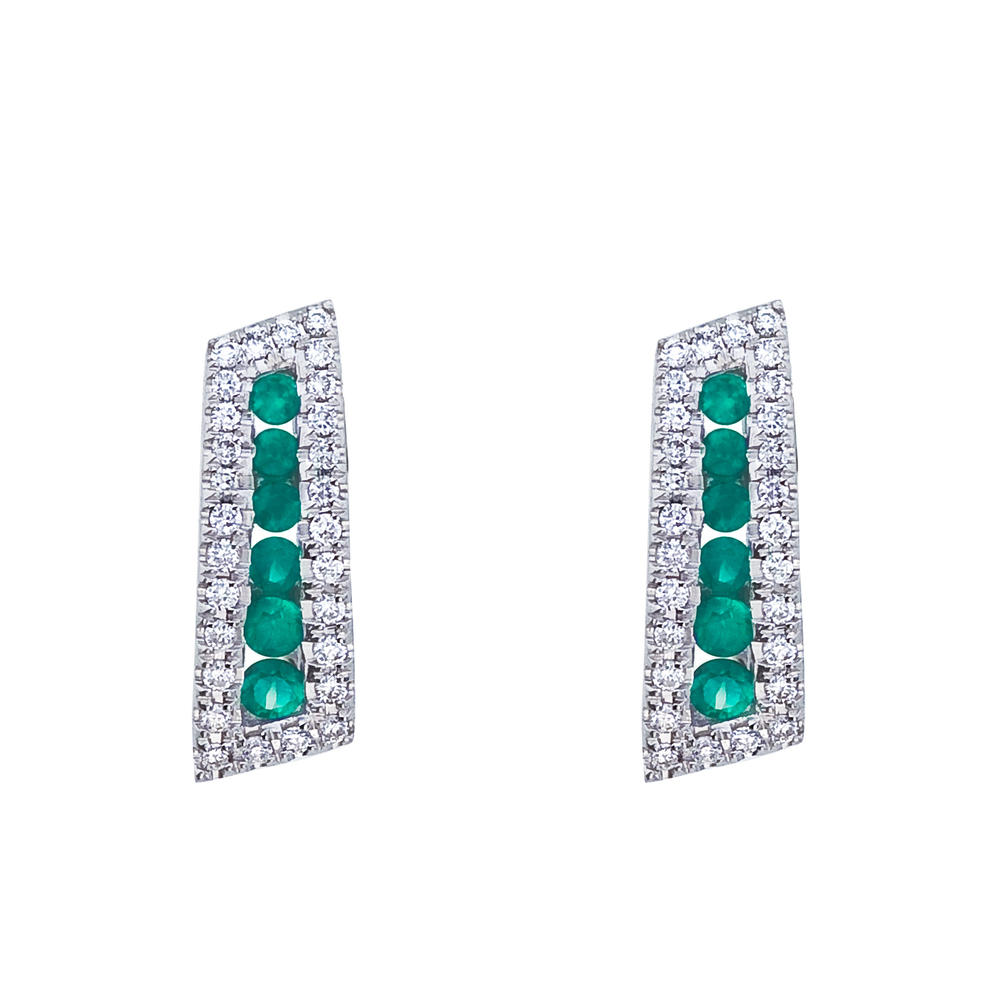 DIRECT-JEWELRY DON'T FORGET THE DASH 14k White Gold Emerald and Diamond Euro Back Earring