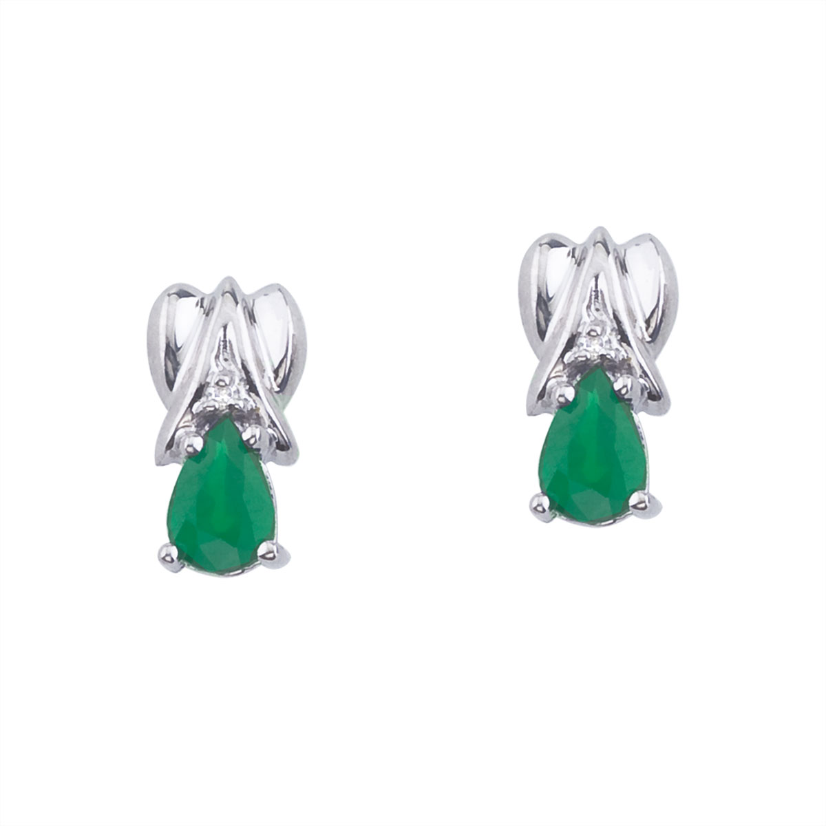 DIRECT-JEWELRY DON'T FORGET THE DASH 14k White Gold Pear-Shaped Emerald and Diamond Stud Earrings
