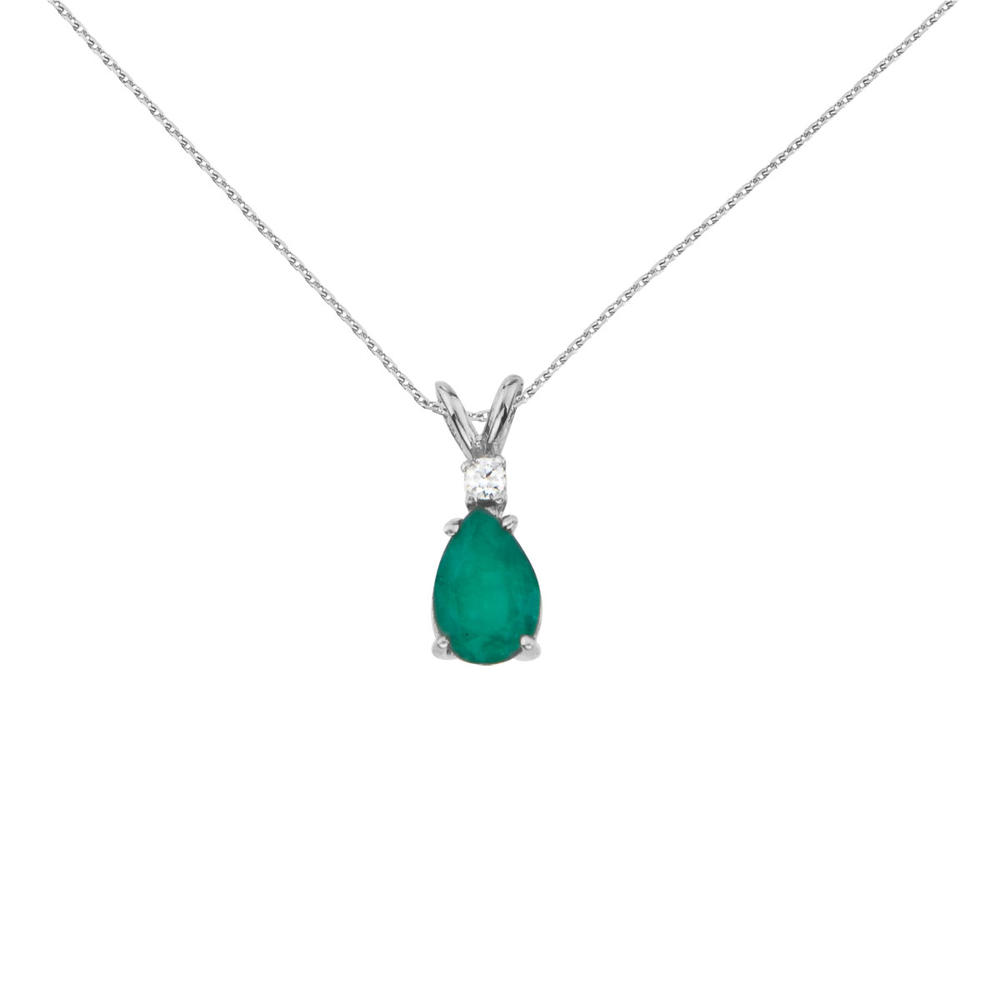 DIRECT-JEWELRY DON'T FORGET THE DASH 14k White Gold Pear Shaped Emerald and Diamond Oval Pendant with 18" Chain