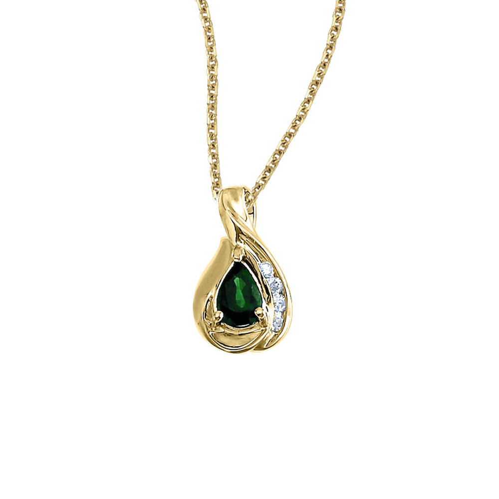 DIRECT-JEWELRY DON'T FORGET THE DASH 14k Yellow Gold Pear Emerald and Diamond Pendant with 18" Chain