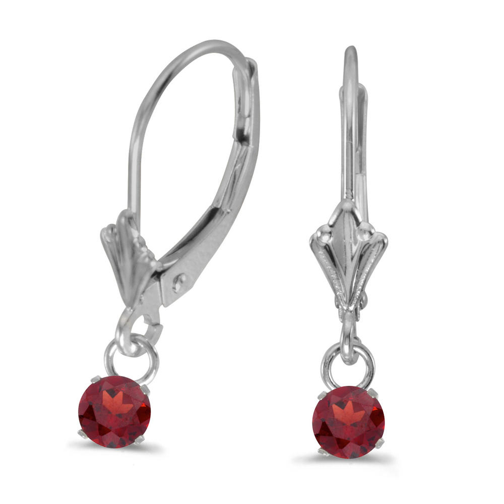 DIRECT-JEWELRY DON'T FORGET THE DASH 14k White Gold 5mm Round Genuine Garnet Lever-back Earrings