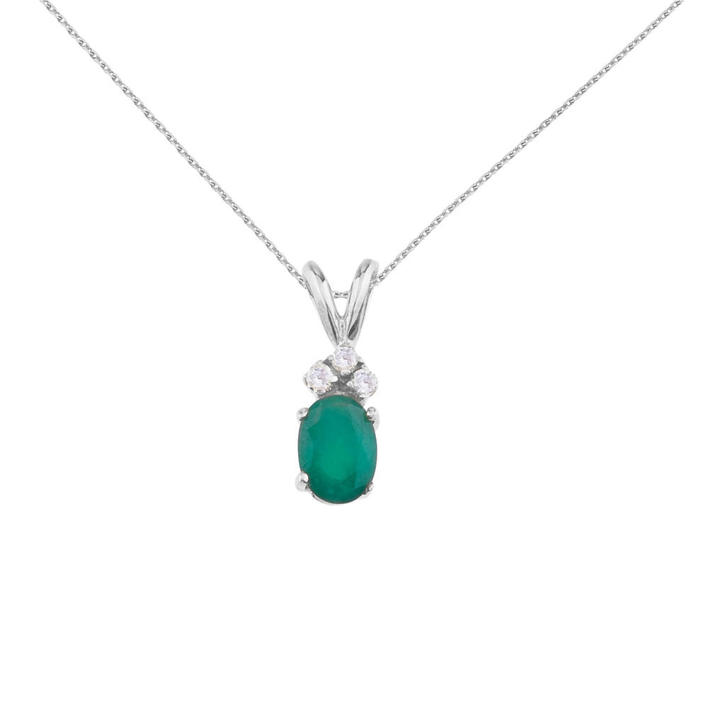 DIRECT-JEWELRY DON'T FORGET THE DASH 14K White Gold Oval Emerald Pendant with Diamonds and 18" Chain