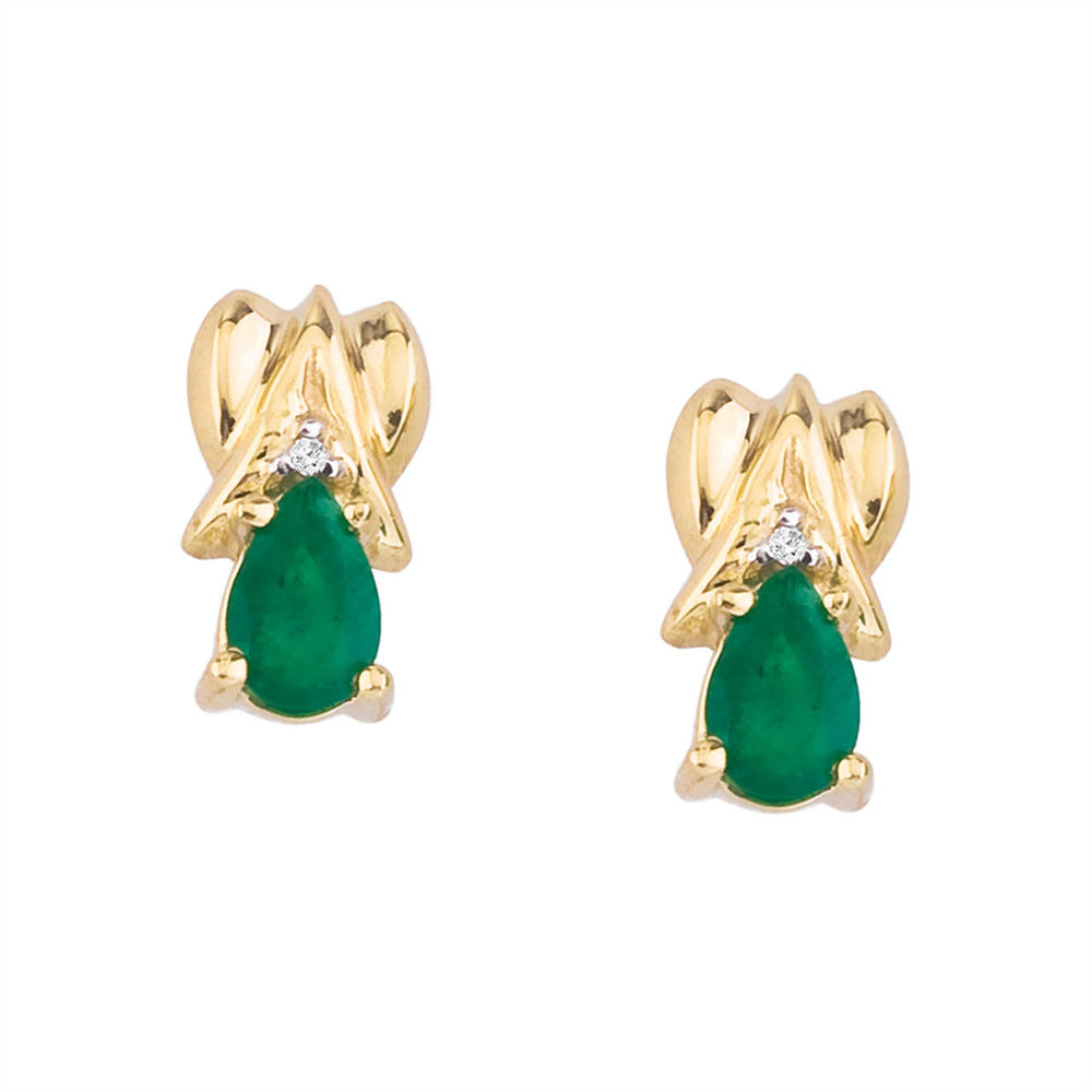 DIRECT-JEWELRY DON'T FORGET THE DASH 14k Yellow Gold Pear-Shaped Emerald and Diamond Stud Earrings