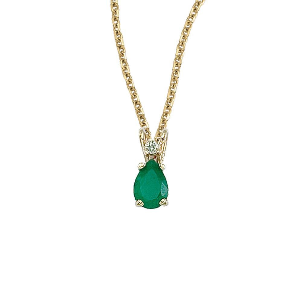 DIRECT-JEWELRY DON'T FORGET THE DASH 14K Yellow Gold Pear Shaped Emerald & Diamond Pendant with 18" Chain