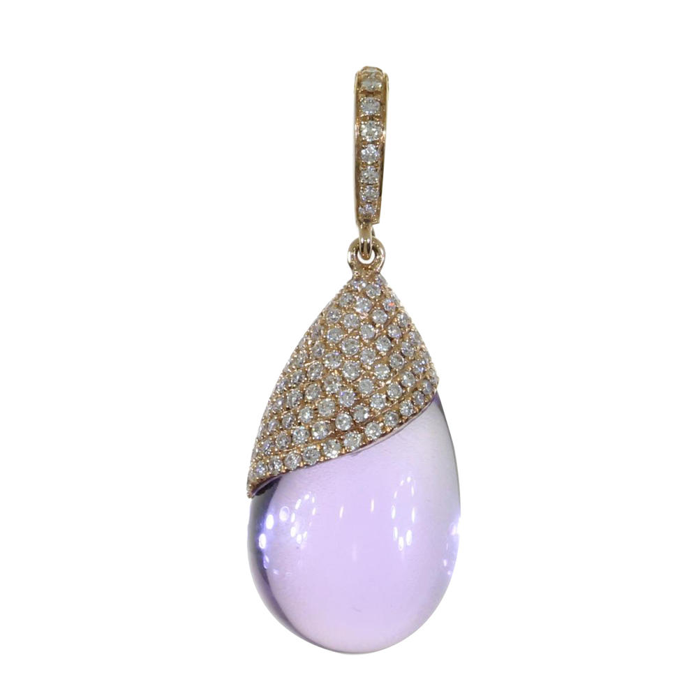 DIRECT-JEWELRY DON'T FORGET THE DASH 14K Rose Gold Amethyst Pear-Shaped Cabochon and Diamond Pendant with 18" Chain