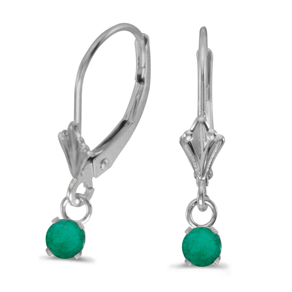 DIRECT-JEWELRY DON'T FORGET THE DASH 14k White Gold Round Emerald Lever-back Earrings
