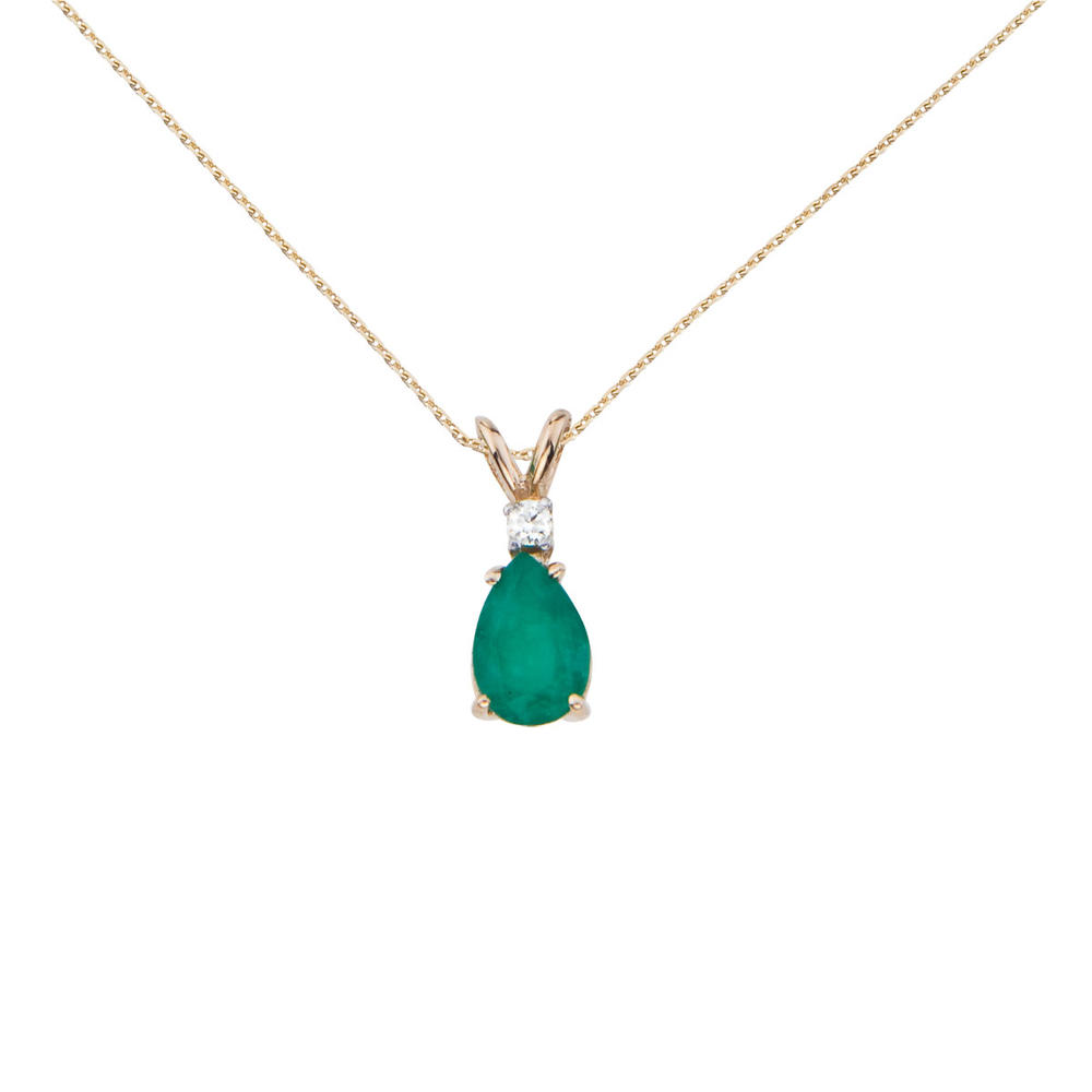 DIRECT-JEWELRY DON'T FORGET THE DASH 14k Yellow Gold Pear Shaped Emerald and Diamond Oval Pendant with 18" Chain