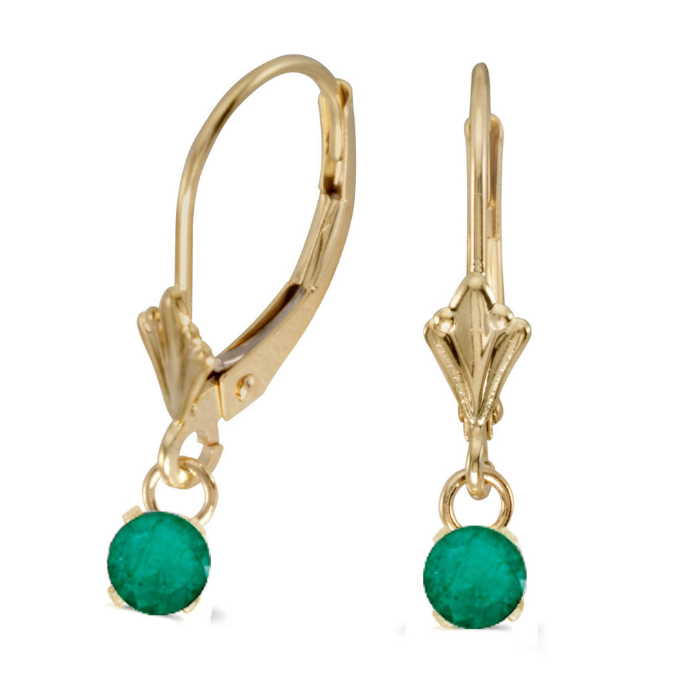 DIRECT-JEWELRY DON'T FORGET THE DASH 14k Yellow Gold 5mm Round Genuine Emerald Lever-back Earrings