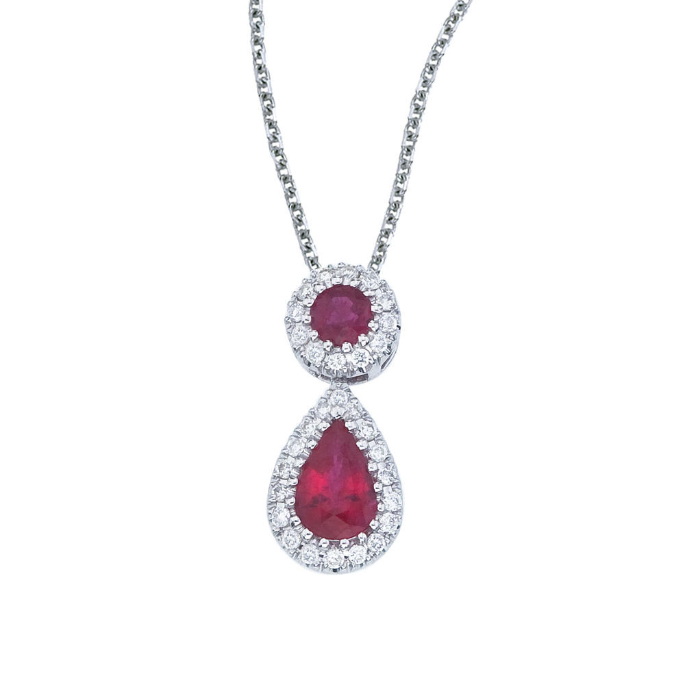 DIRECT-JEWELRY DON'T FORGET THE DASH 14k White Gold Ruby and Diamond Dangle Pendant with 18" Chain