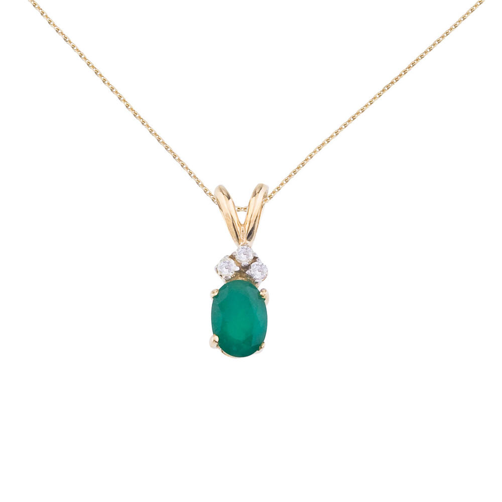 DIRECT-JEWELRY DON'T FORGET THE DASH 14K Yellow Gold Oval Emerald Pendant with Diamonds and 18" Chain