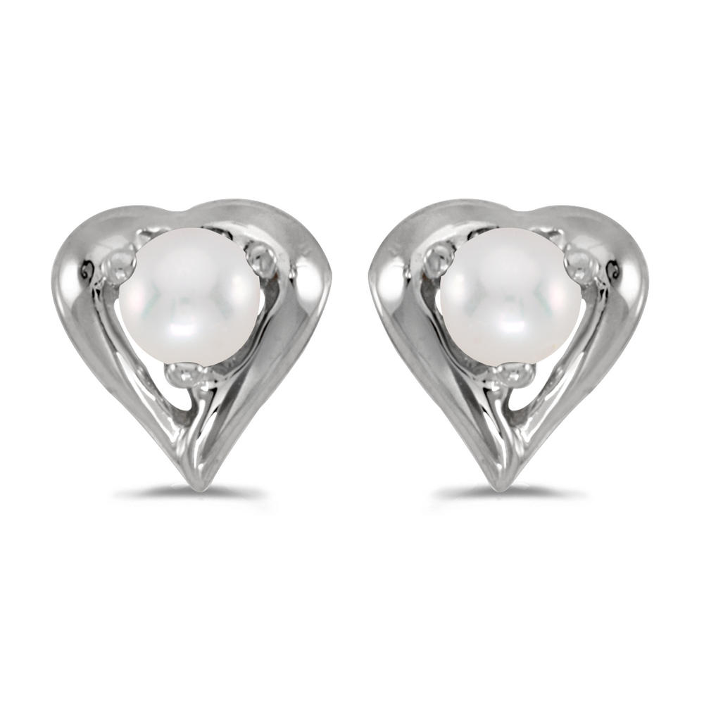 Direct-Jewelry 14k White Gold Freshwater Cultured Pearl Heart Earrings