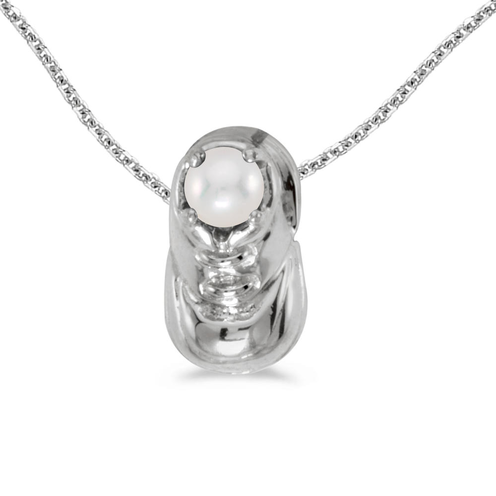 Direct-Jewelry 14k White Gold Freshwater Cultured Pearl Baby Bootie Pendant with 18" Chain
