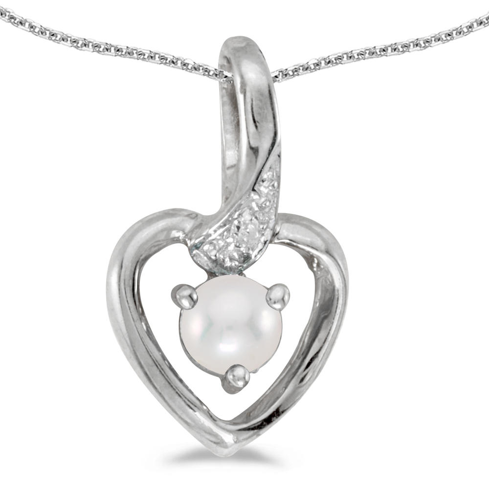 Direct-Jewelry 10k White Gold Freshwater Cultured Pearl And Diamond Heart Pendant w/ 18" Chain