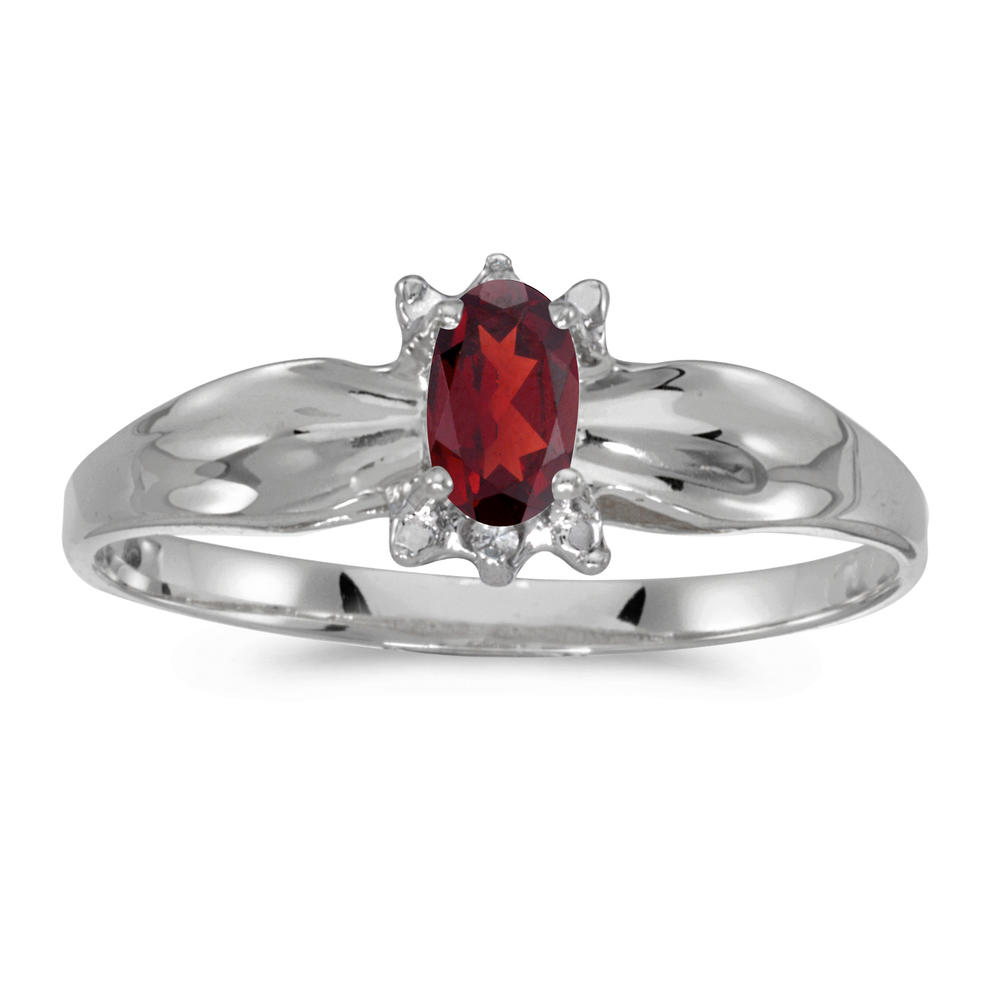 Direct-Jewelry 14k White Gold Oval Garnet And Diamond Ring