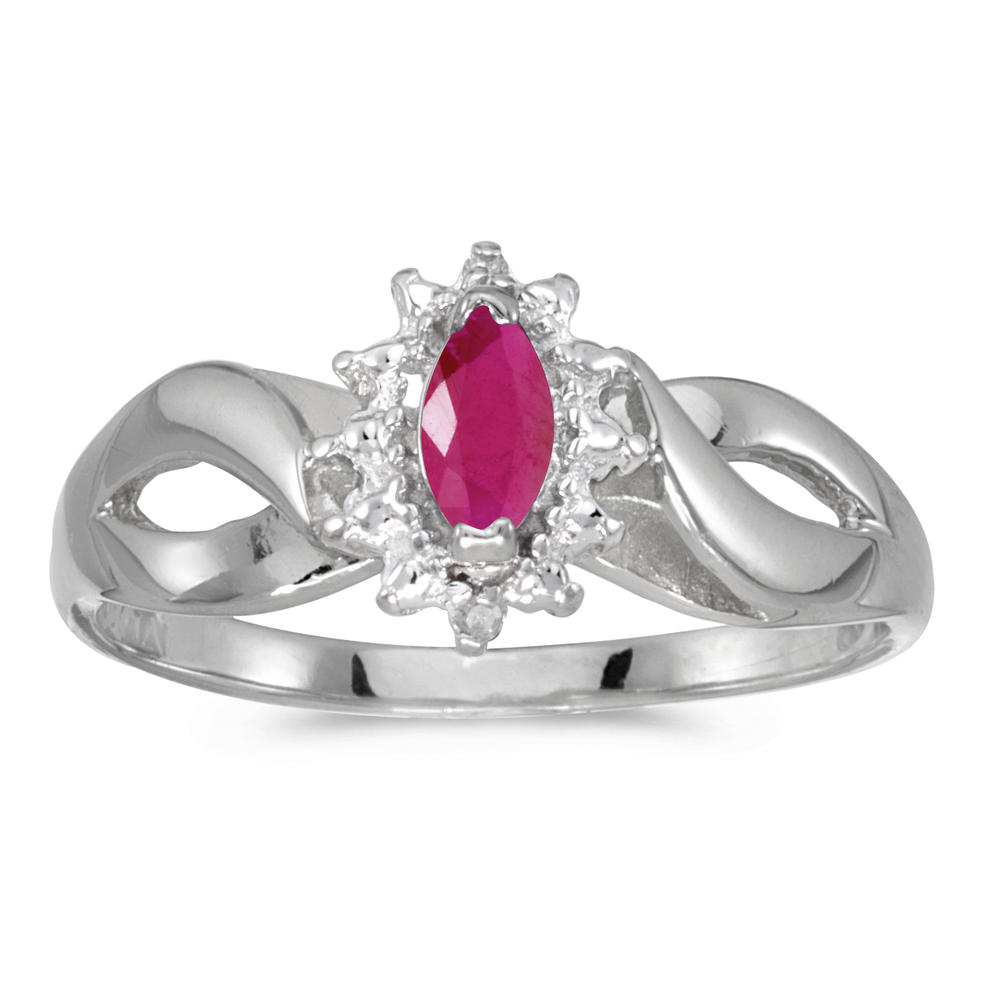 Direct-Jewelry 14k White Gold Marquise Ruby And Diamond Ring