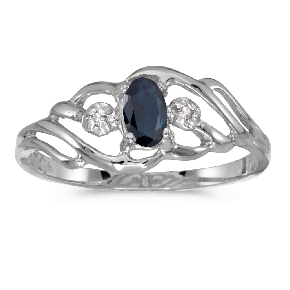 Direct-Jewelry 10k White Gold Oval Sapphire And Diamond Ring