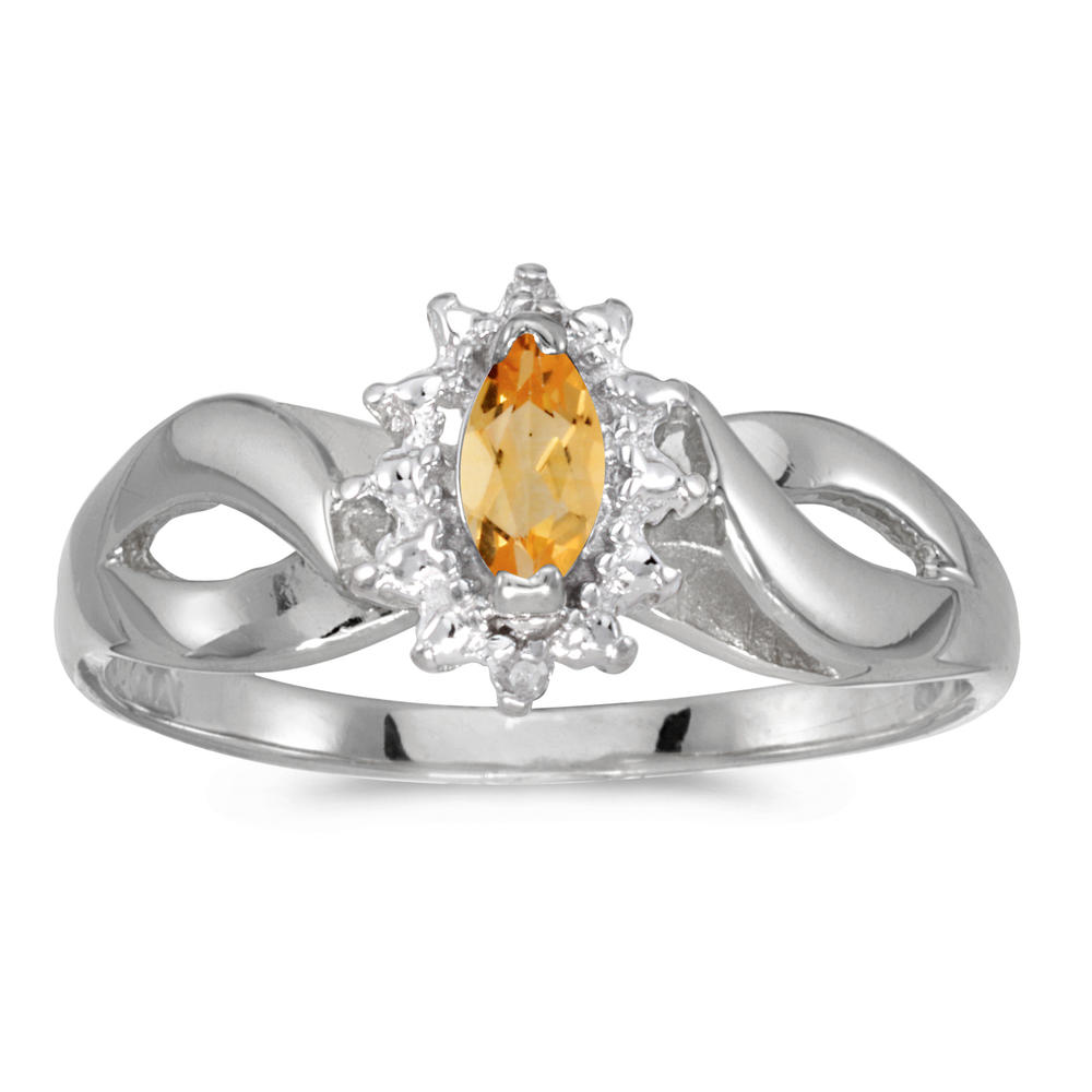 Direct-Jewelry 10k White Gold Marquise Citrine And Diamond Ring