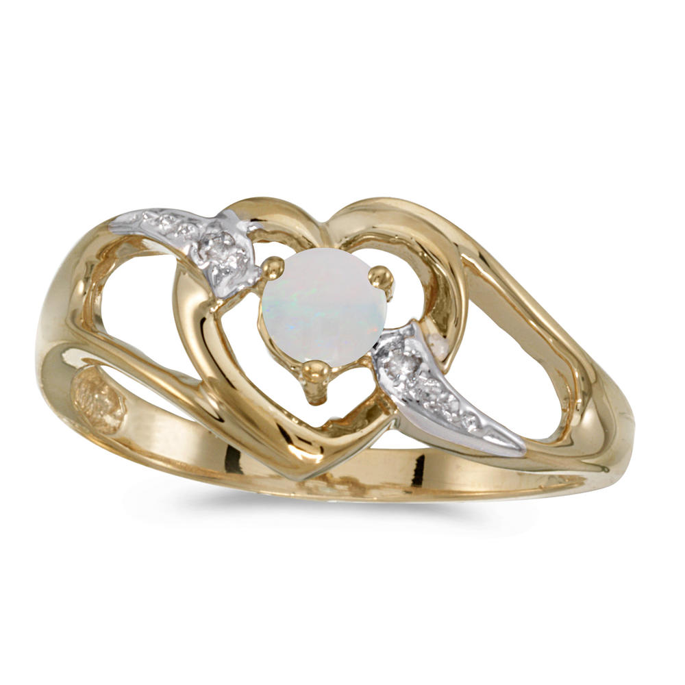 Direct-Jewelry 10k Yellow Gold Round Opal And Diamond Heart Ring