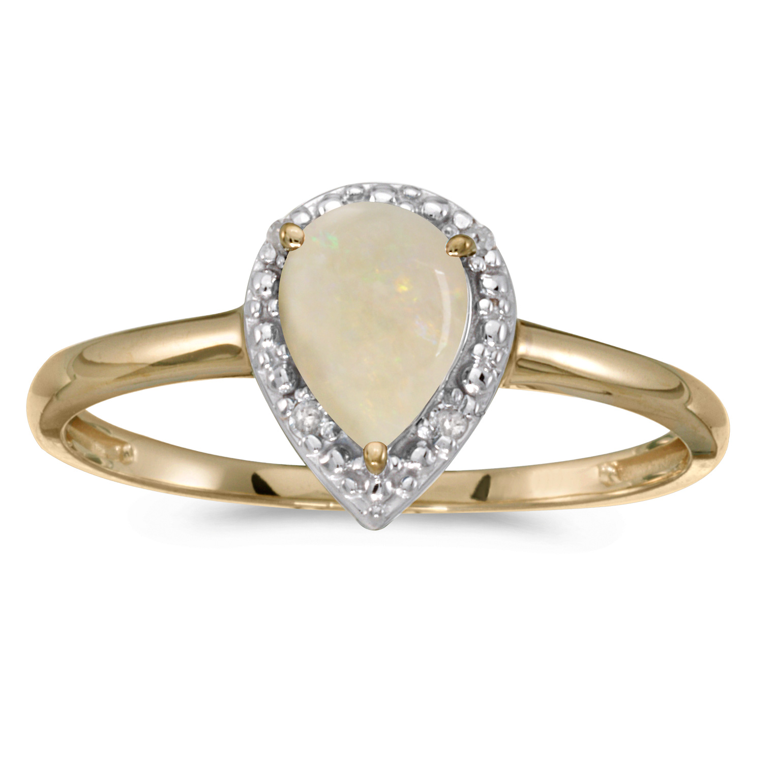 Direct-Jewelry 10k Yellow Gold Pear Opal And Diamond Ring