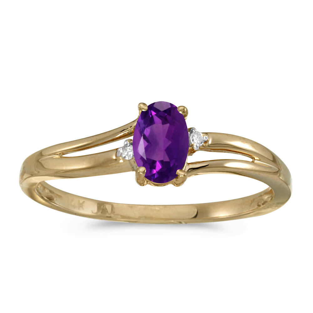 Direct-Jewelry 14k Yellow Gold Oval Amethyst And Diamond Ring