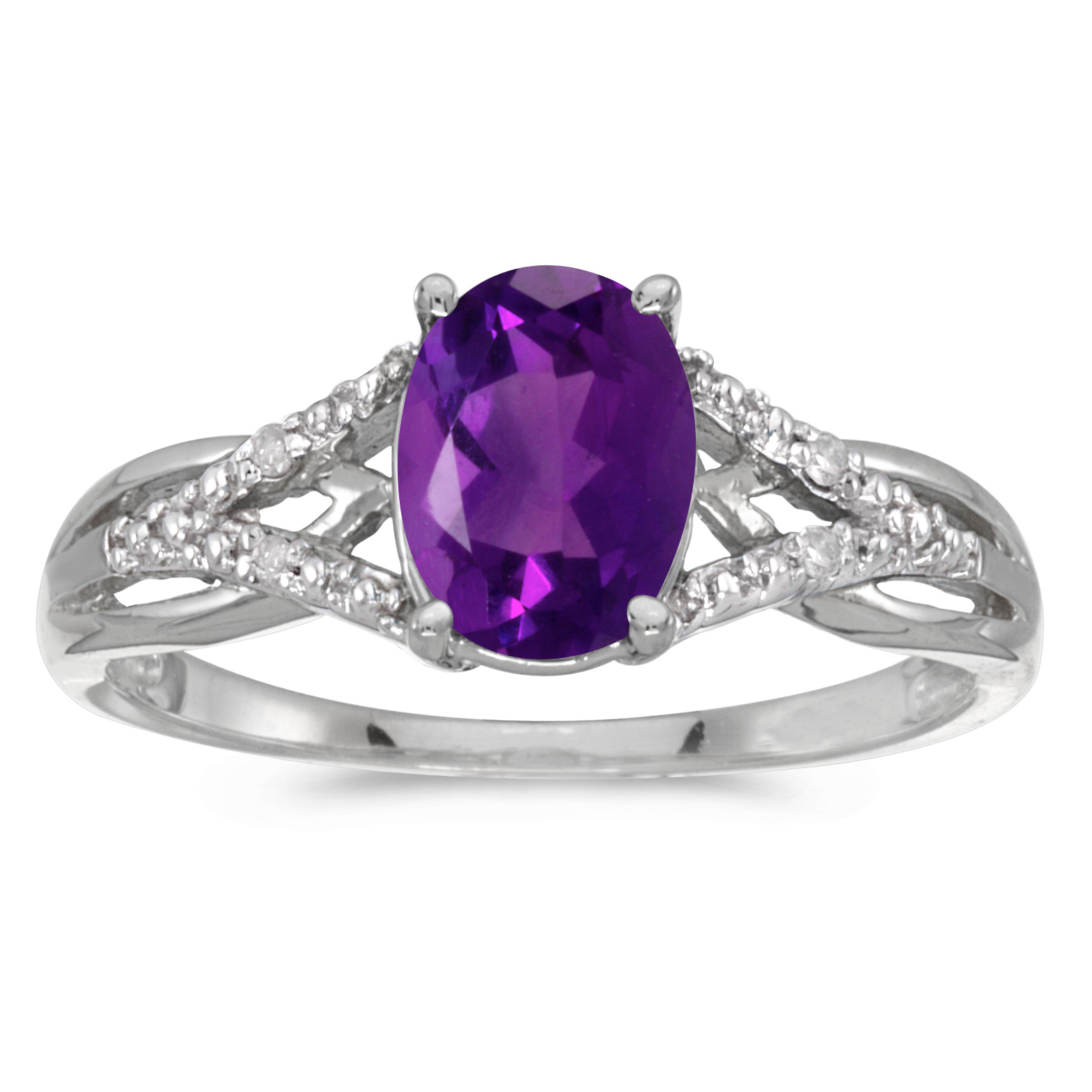 Direct-Jewelry 14k White Gold Oval Amethyst And Diamond Ring