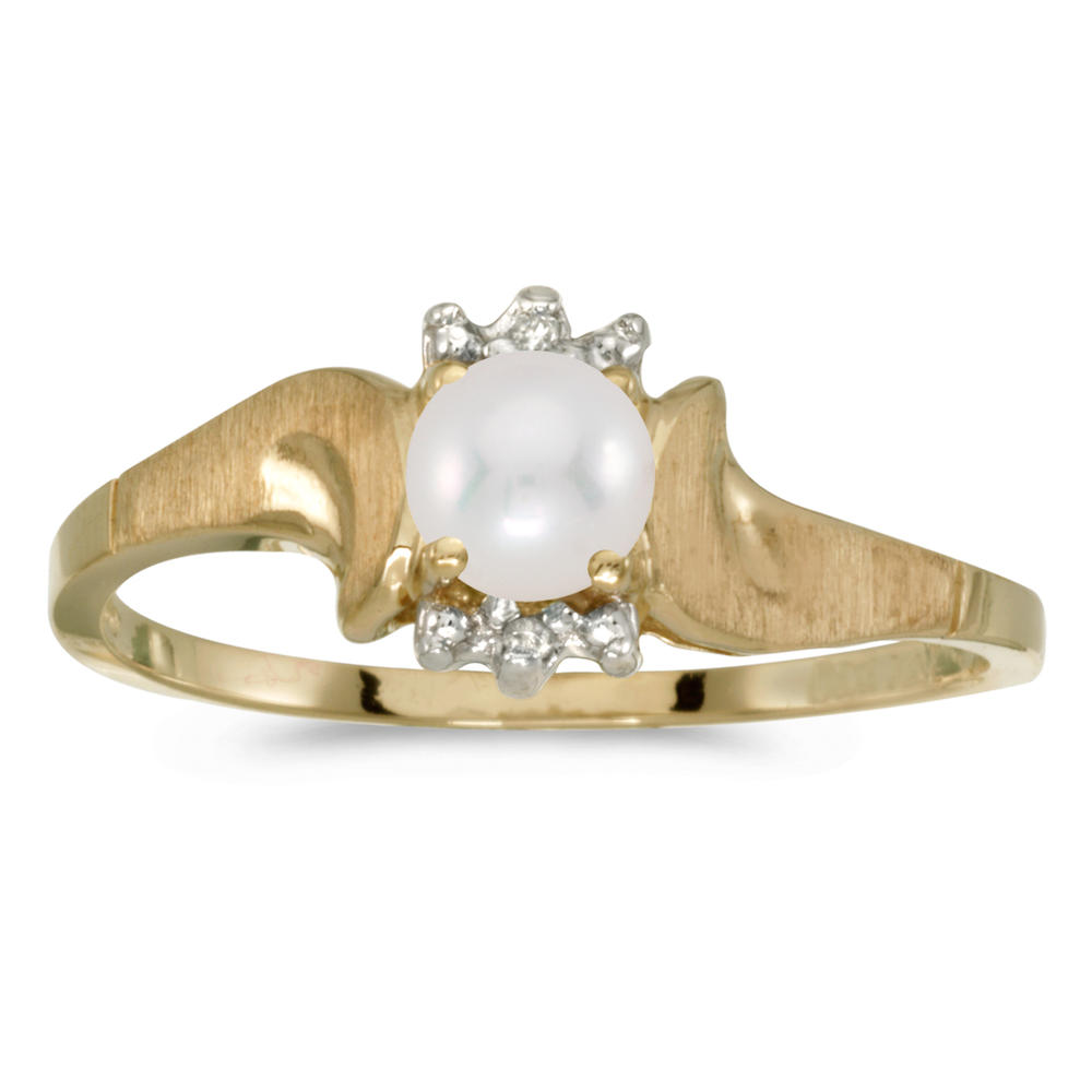 Direct-Jewelry 10k Yellow Gold Freshwater Cultured Pearl And Diamond Satin Finish Ring