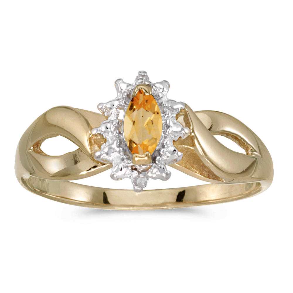 Direct-Jewelry 14k Yellow Gold Marquise Citrine And Diamond Ring