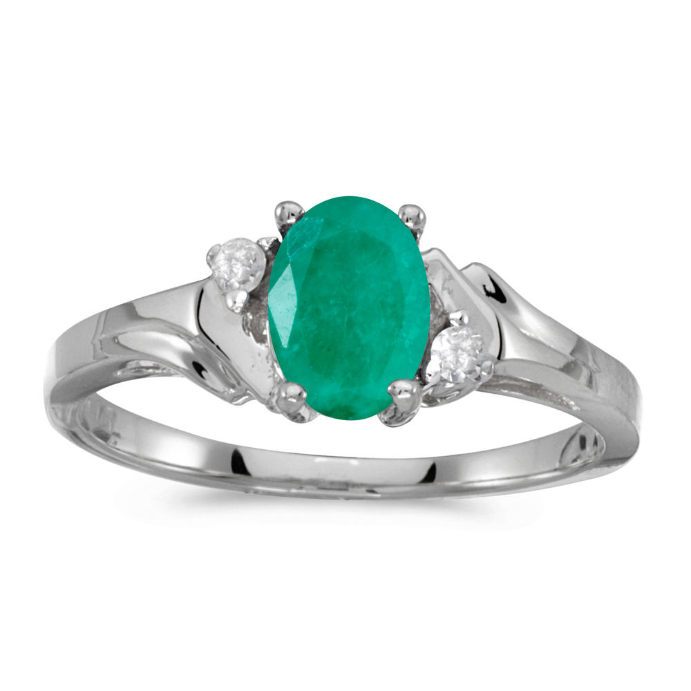 Direct-Jewelry 10k White Gold Oval Emerald And Diamond Ring